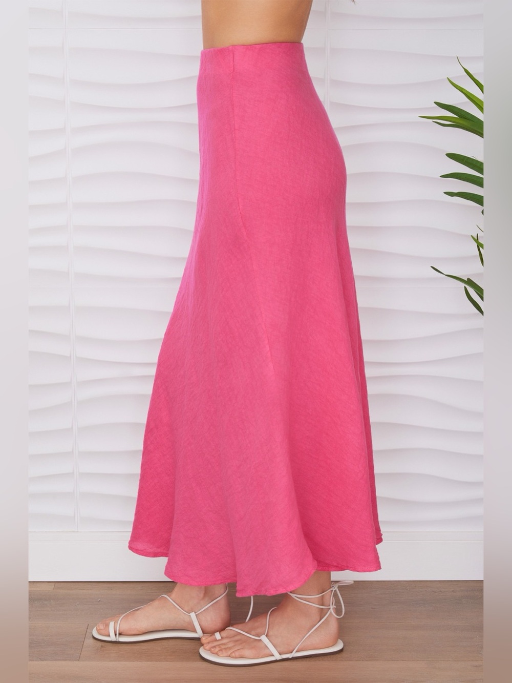 (113002-FUC) SOLID LINEN MIDI SKIRT - Picture 2 of 4